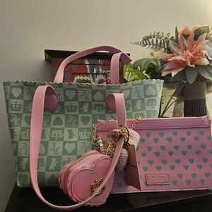 Pink and Green Designer Tote and Clutch Set